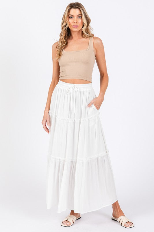 White cotton clearance tiered maxi skirt