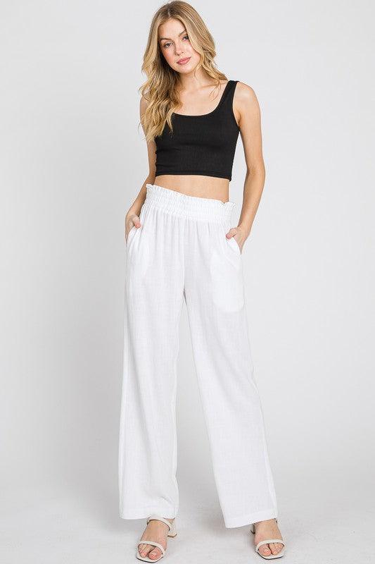 Dqbeng Womens Beach Pants Casual Summer Pull On White Cotton Linen Pants for  Women (#2Apricot-S) at  Women's Clothing store