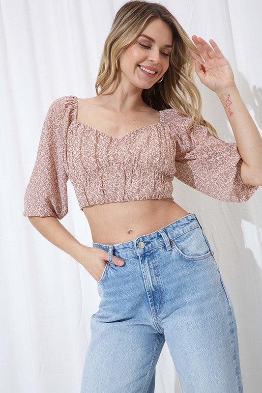 Ruched + Ribbed Cropped Tee - Mauve – Pineapple Lain Boutique