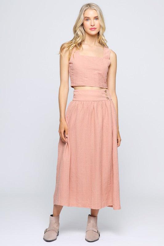 Pink midi cheap skirt set