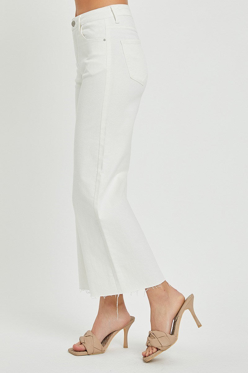 Risen Tummy Control High Rise Cropped Wide Leg Pants - White