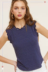 Celia Ruffle Shoulder Striped Tank - Navy