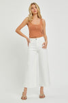 Risen Tummy Control High Rise Cropped Wide Leg Pants - White