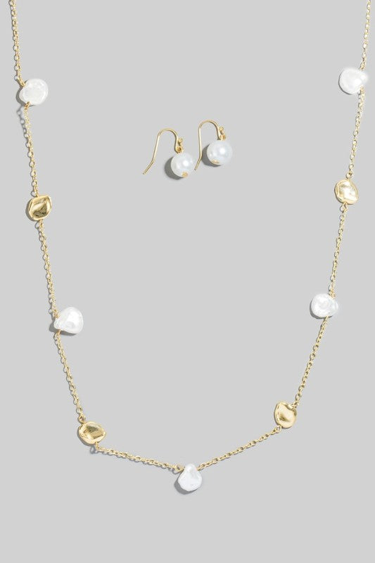 Pearl + Metallic Stations Long Necklace