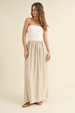 Mixed Media Strapless Maxi Dress