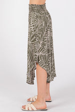 Vintage Palm Fronds Midi Skirt - Olive