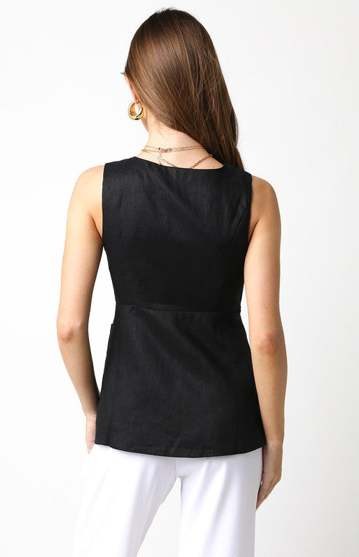 Alyssa Linen Vest Top - Black