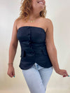 April Linen Strapless Vest Top - Black