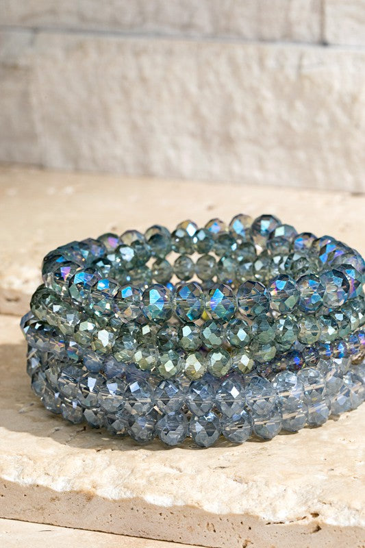 Glass Bead Bracelet Set - Grey