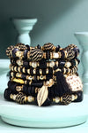 7 Strand Multi-Textured Beaded Charm Bracelet - Black