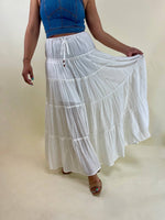 Lola Tiered Drawstring Maxi Skirt - White