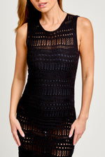 Serafina Open Crochet Midi Dress - Black