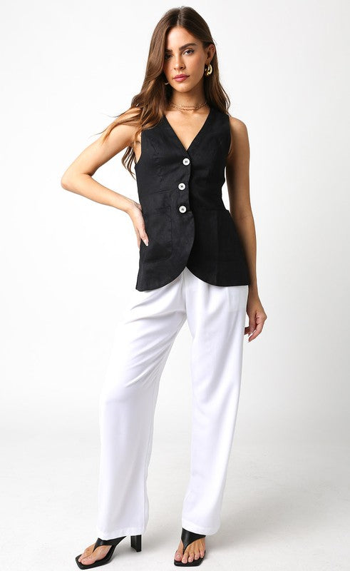 Alyssa Linen Vest Top - Black