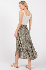 Vintage Palm Fronds Midi Skirt - Olive