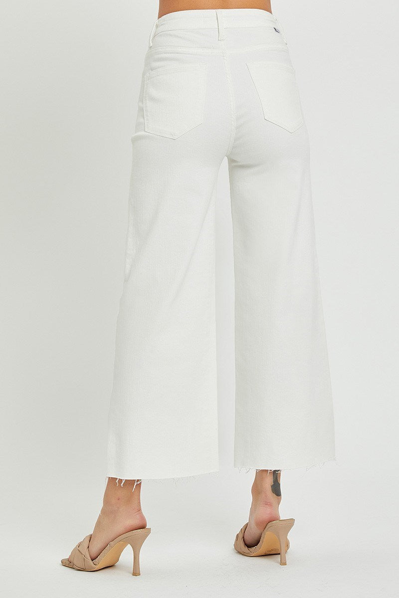 Risen Tummy Control High Rise Cropped Wide Leg Pants - White