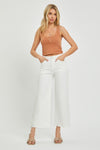 Risen Tummy Control High Rise Cropped Wide Leg Pants - White