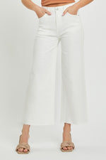 Risen Tummy Control High Rise Cropped Wide Leg Pants - White