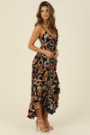 Angie - Peek A Boo Ruffle Front Maxi Dress - Black