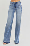 Risen Low Rise Wide Leg Released Hem Jeans - Medium Wash