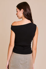 Anila Asymmetrical Sweater Top - Black