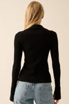 Margot Collared Ribbed Knit Top - Black