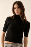 Pippa Short Sleeve Mock Neck Sweater - Black