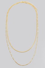 Herringbone + Gold Bead Layered Chains - Gold