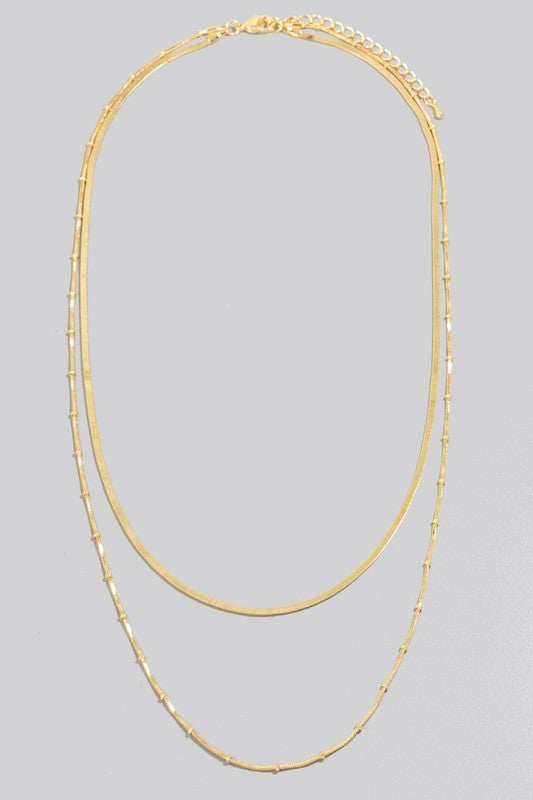 Herringbone + Gold Bead Layered Chains - Gold