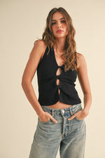 Twisted Detail Open Front Top - Black