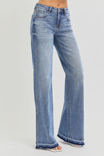 Risen Low Rise Wide Leg Released Hem Jeans - Medium Wash