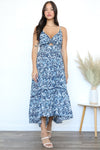 Angie - Twist Front Cut Out Maxi Dress - Navy Print