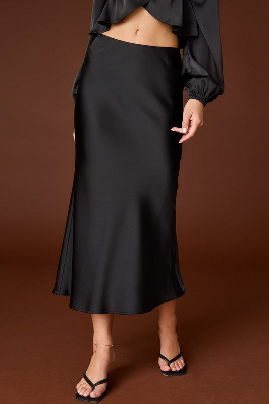 Nocturne Satin Midi Skirt - Black