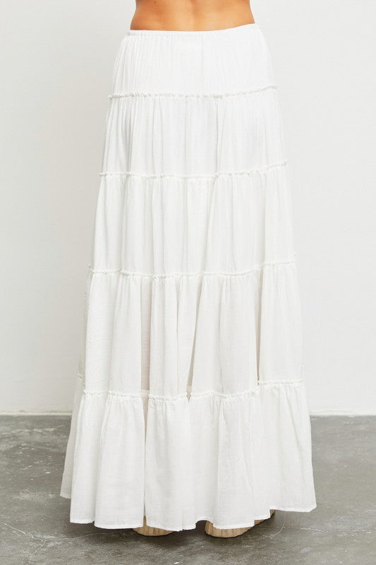 Lola Tiered Drawstring Maxi Skirt - White