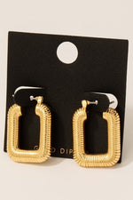 Rectangular Gold Textured Hoop Earrings