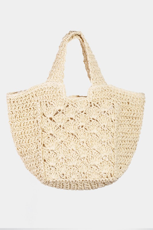 Straw Braid Tote Bag - Khaki