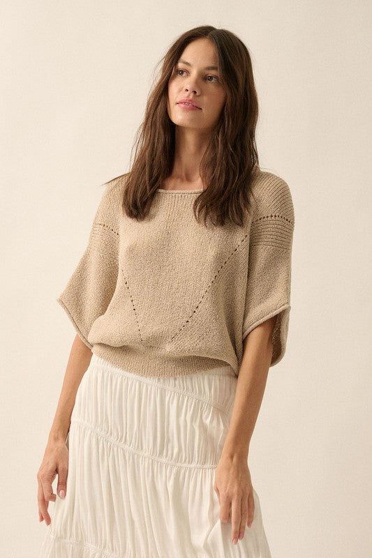 Pointelle Pullover Sweater - Oatmeal