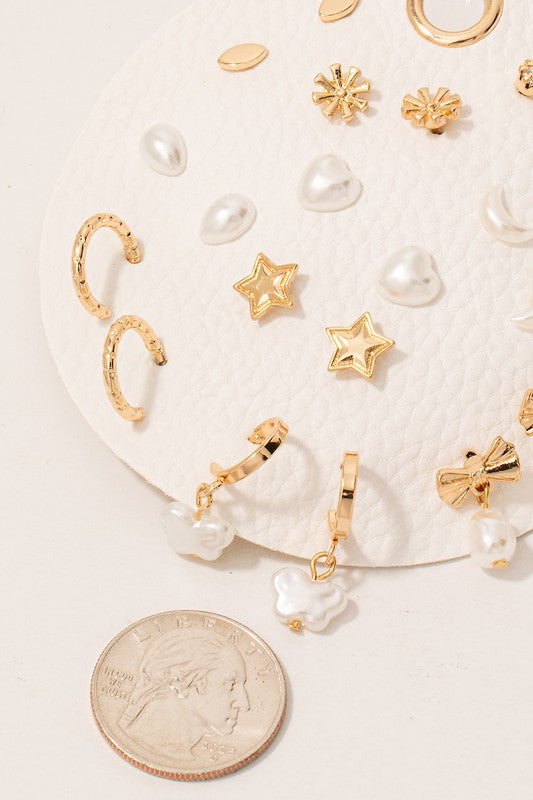 Pearl + Gold Stud Earring Set