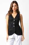 Alyssa Linen Vest Top - Black