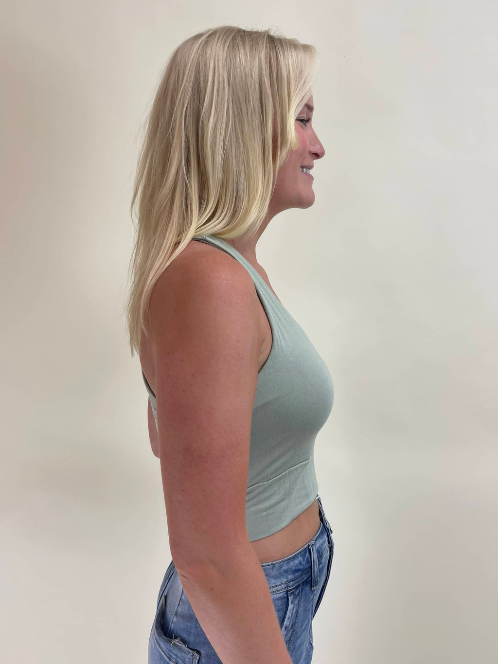 Final Touch Racer Back Cropped Top - New Sage