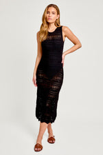 Serafina Open Crochet Midi Dress - Black
