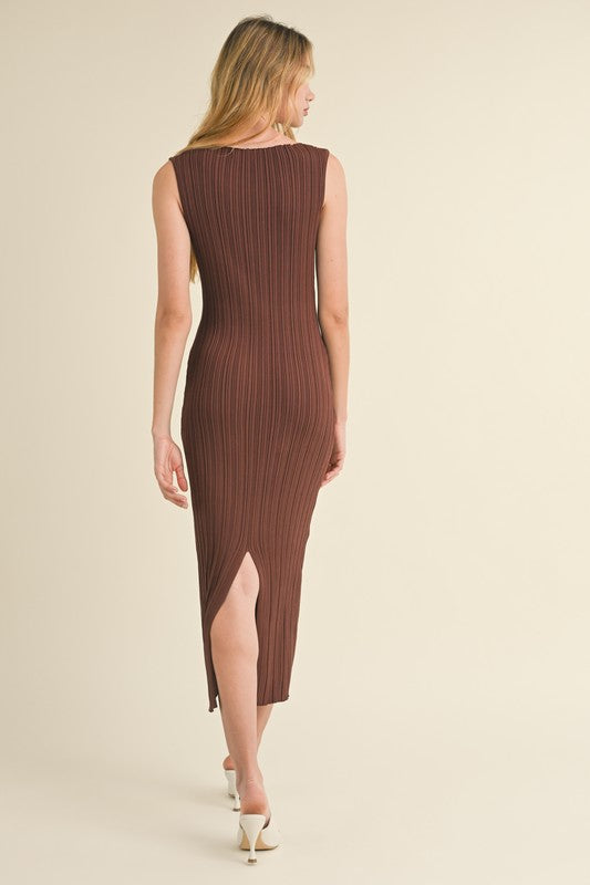 Essential Ribbed Knit Midi Dress - Chocolate