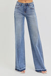 Risen Low Rise Wide Leg Released Hem Jeans - Medium Wash