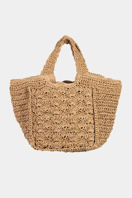 Straw Braid Tote Bag - Taupe