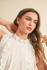 Eyelet Ruffle Trim Blouse - White