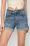 Risen High Rise Cuffed Denim Shorts - Dark