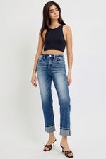 Risen Tummy Control High Rise Cropped Cuff Straight Leg Jeans