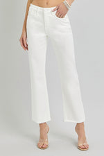 Risen Tummy Control Mid Rise Crop Straight Fray Hem Jeans - White