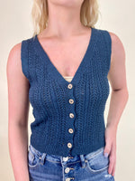 Jayde Crochet Sweater Tank - Smoky Navy