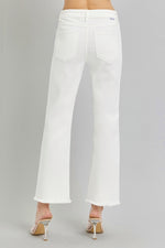 Risen Tummy Control Mid Rise Crop Straight Fray Hem Jeans - White