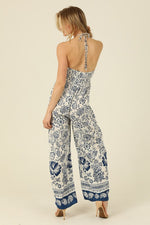 Angie - V Neck Halter Jumpsuit - Navy/Ivory